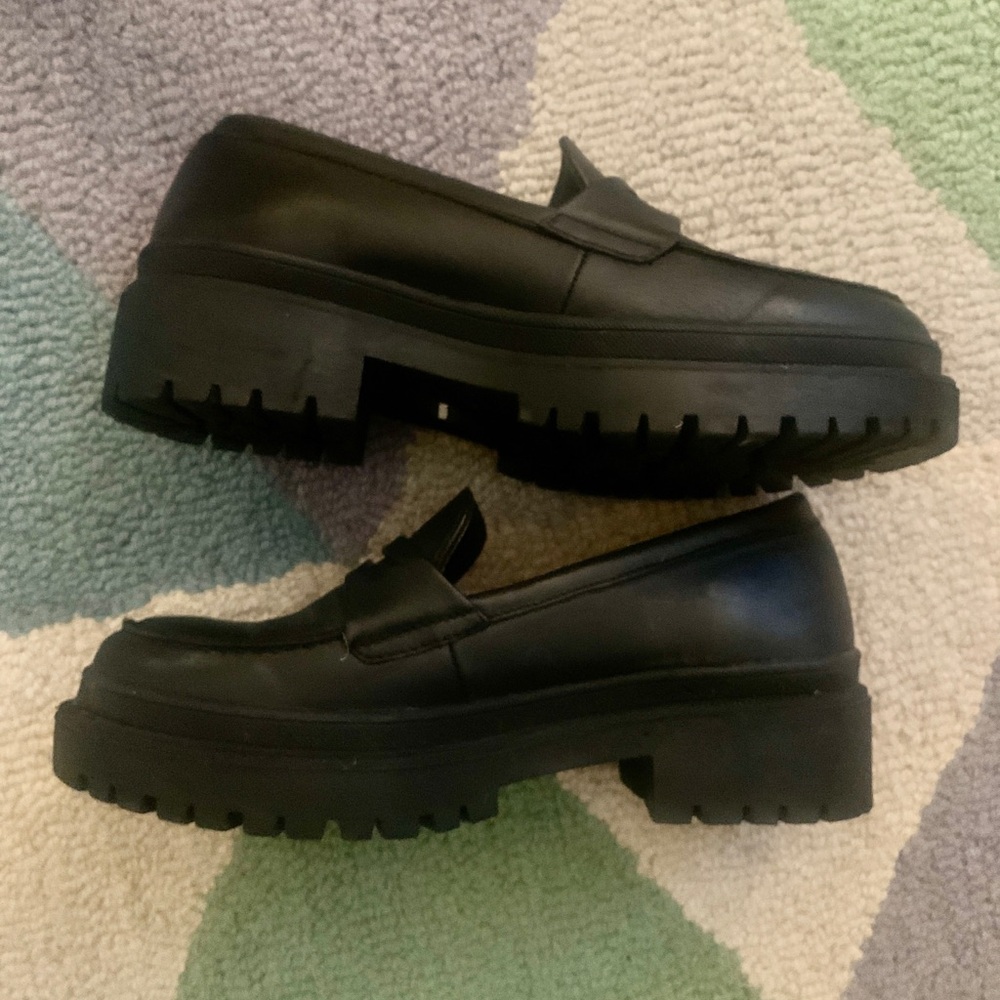 Patina Black Platform Penny Loafers